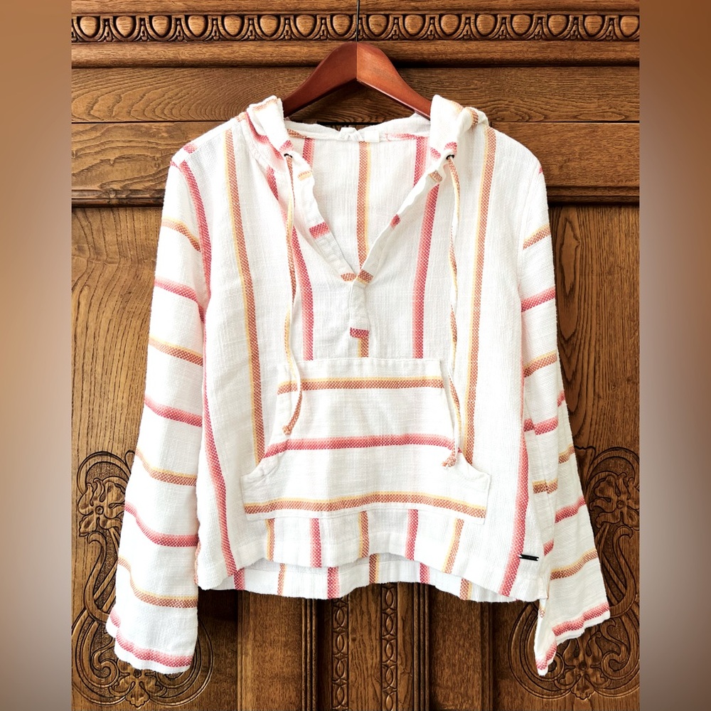 ROXY Beachy 70s Style Striped Woven Cotton Hoodie